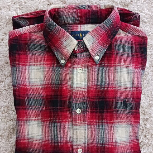 Ralph Lauren Men’s Button Down Long Sleeve Shirt Large Red Plaid Preppy Classic - Picture 1 of 9